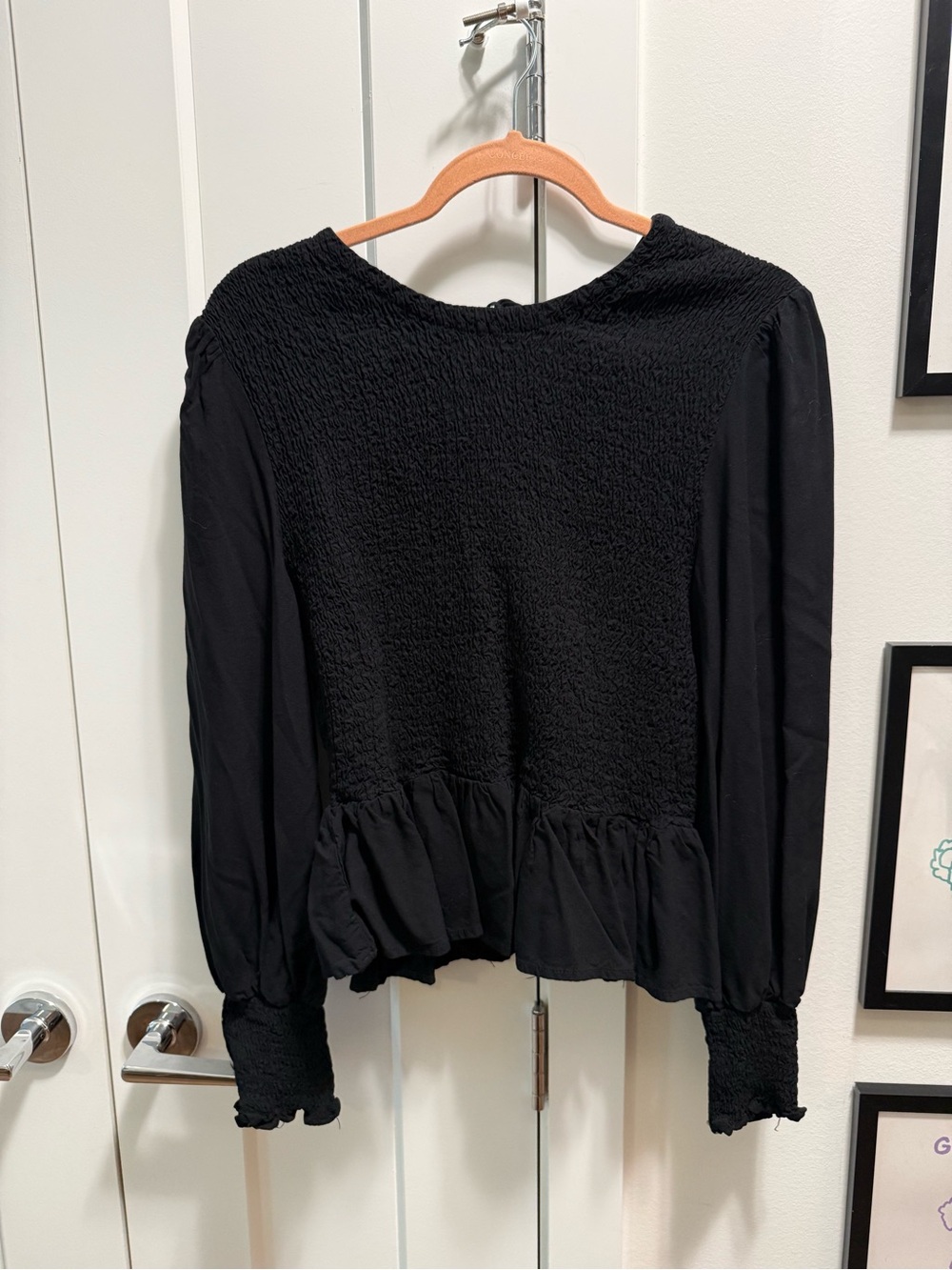 Dear John Black Smocked Peplum Blouse